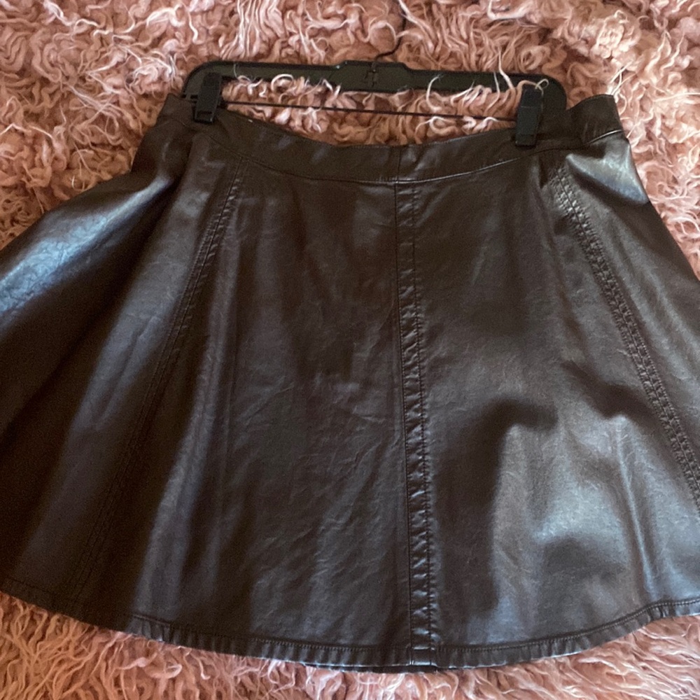 Brown Faux Leather Flair Mini Skirt  size (XL) runs small 10-12 size